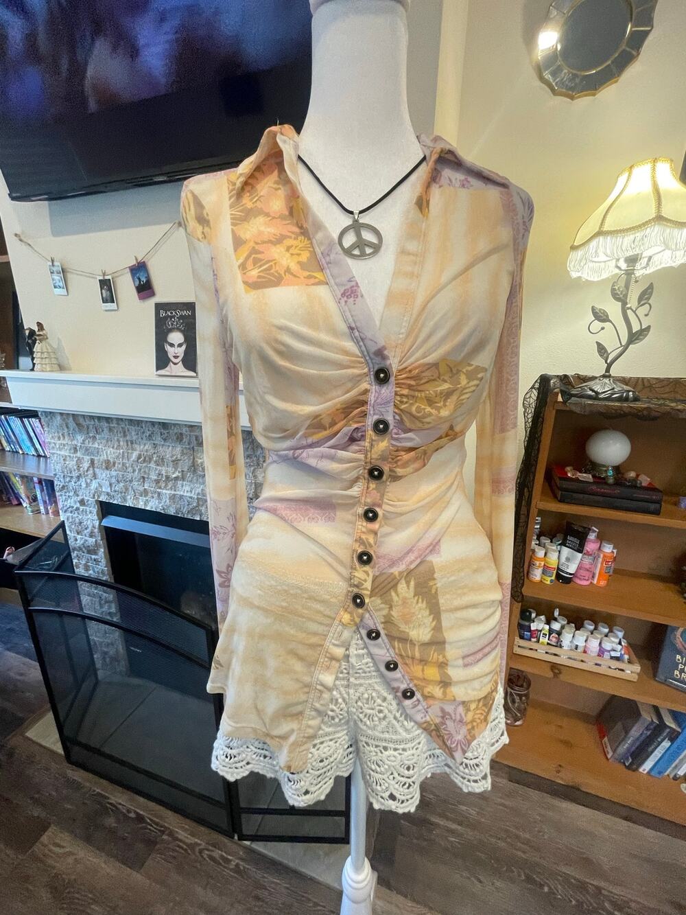 free people mesh multicolor longsleeve button up